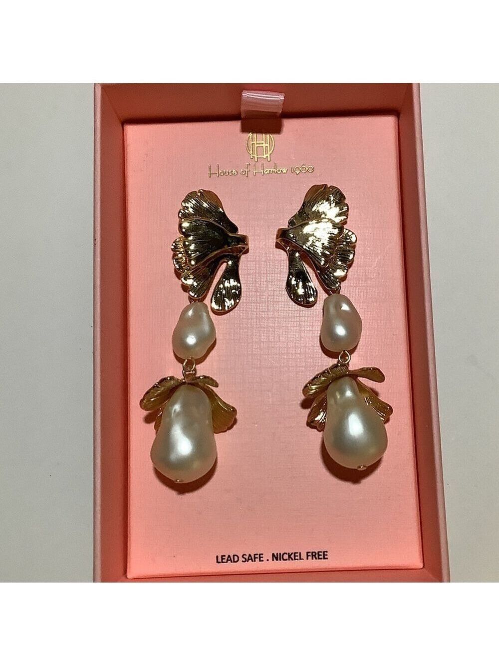 House Of Harlow 1960 Pearl Bud Drop Statement Earrings New